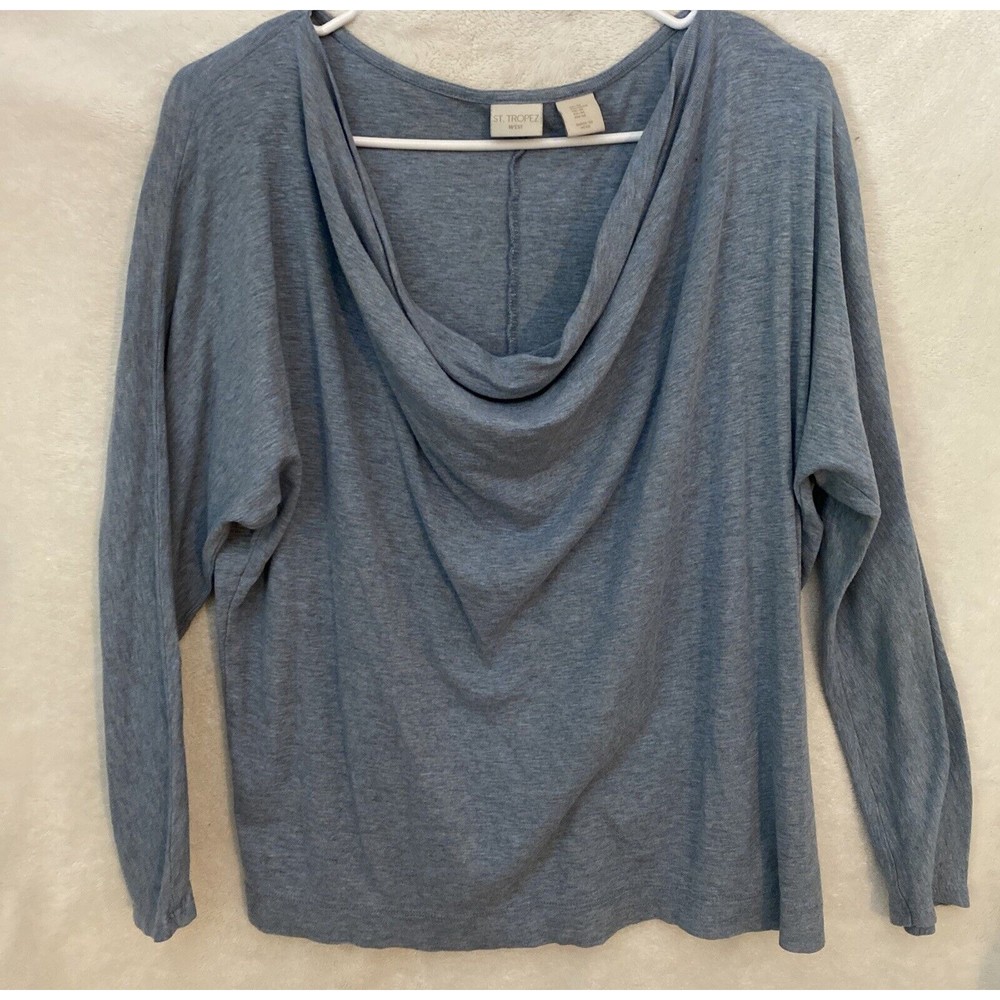 St. Tropez West Womans Shirt Top Size Medium Soft Blue Long Sleeve Modal Cotton